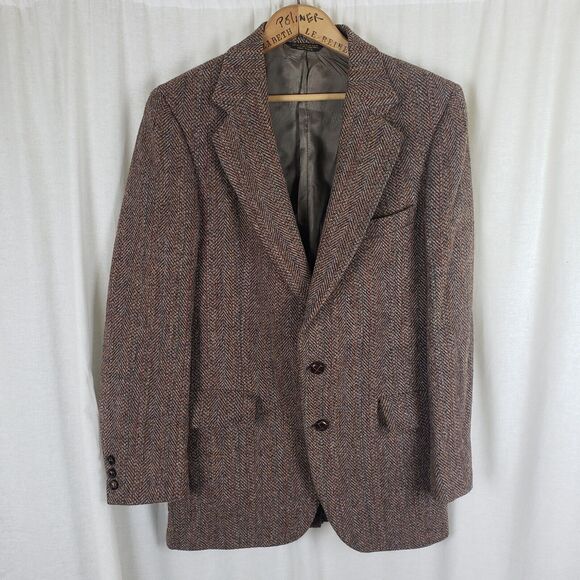 Vintage Signature Series Herringbone Tweed Wool Blazer Sport Coat Jacket Mens 40 - Picture 1 of 11